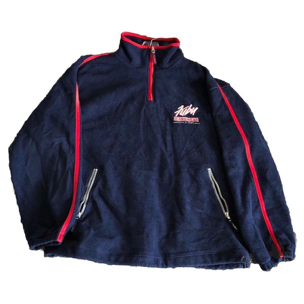 VTG FUBU Jeans Collection Fleece Soft 1/4 Zip Mens Size 2XL Pullover Sweater Rap